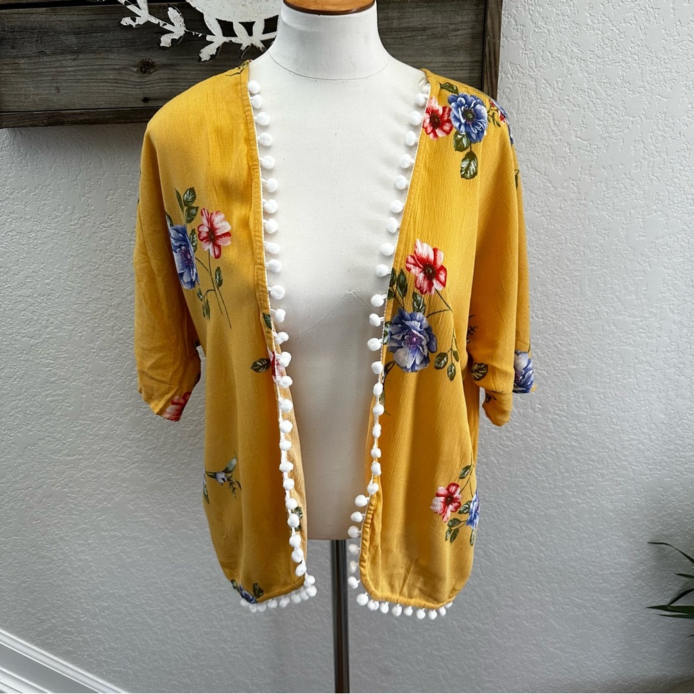 Stitch Fix Kids Persaya Girls yellow Pom Pom kimono size L NWT